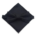 Solid Black Polyester Cummerbund Bow Tie and Hanky Set